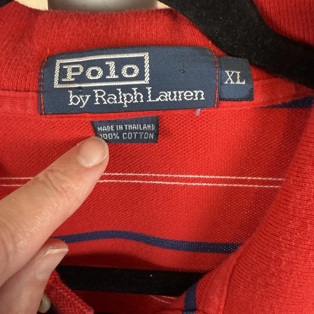 Polo Ralph Lauren Men's Polo Shirt XL Red W/ Blue Stripe Short Sleeve Classic